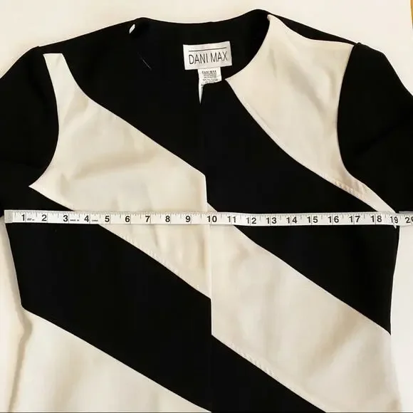 Dani Max Blazer Open Front Striped Short Sleeve Jacket Black Off White - Picture 4 of 5